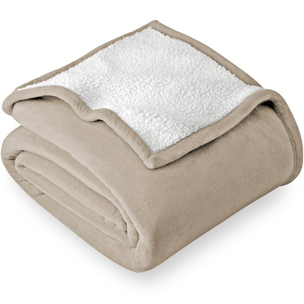Bare Home Blanket Sherpa Reversible in Light Taupe Twin or Twin XL