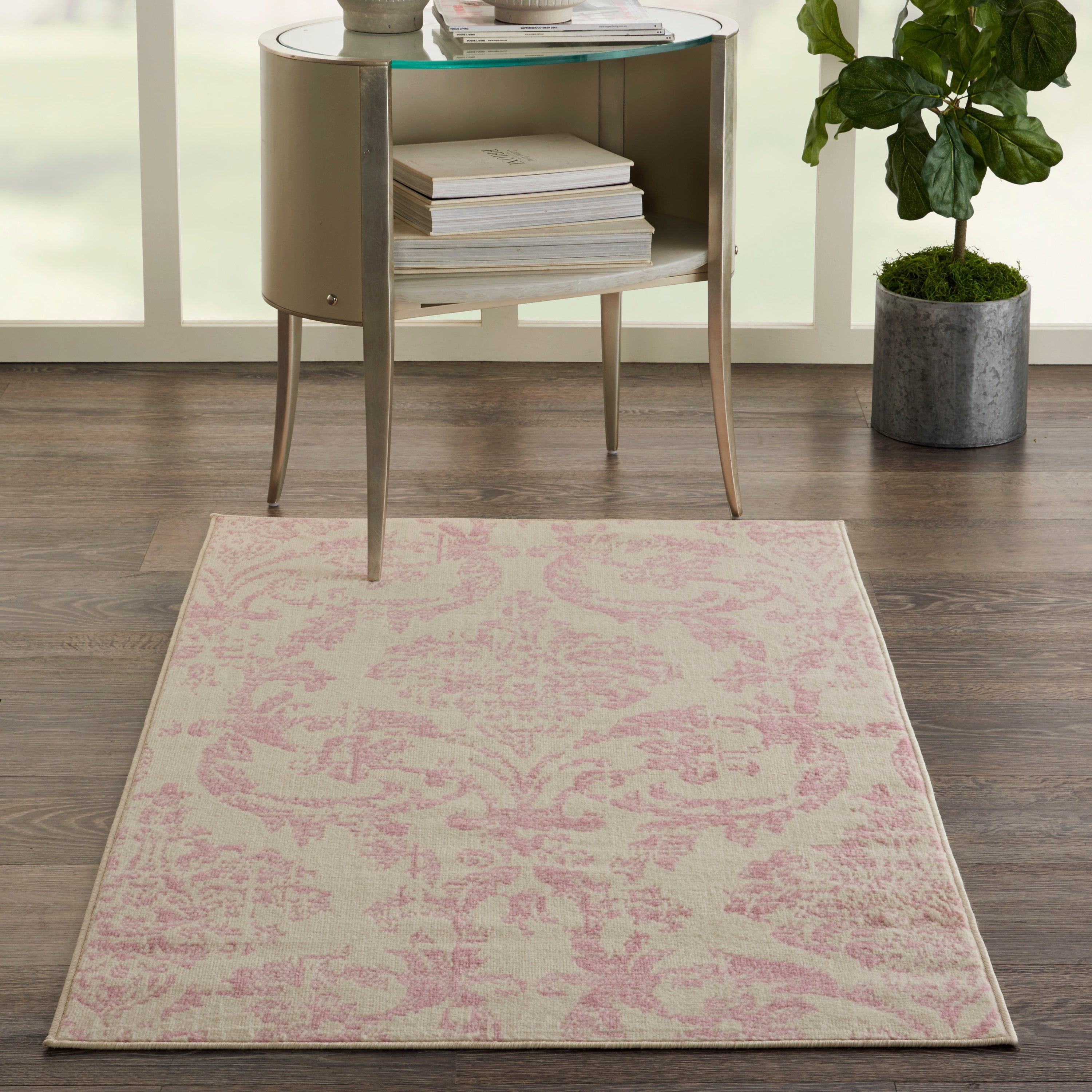 Area Rugs Distressed Damask Pink 3ft x 5ft