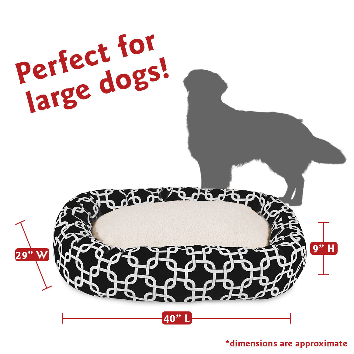 Sherpa Bagel Pet Bed in 40 Inches Black Large