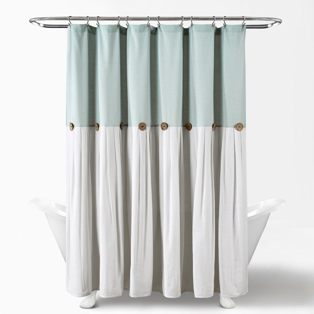 Color Block Shower Curtain in Blue and White 72x72 Inches