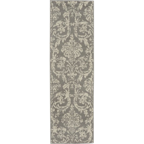 Area Rugs Distressed Damask Grey 87x27 Inches