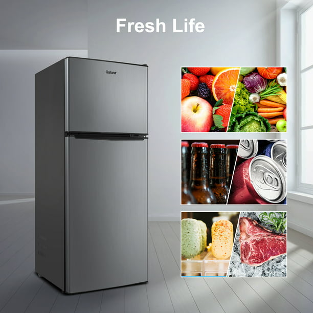 Two Door Mini Fridge with Freezer Stainless Steel 4.6 Cubic Foot