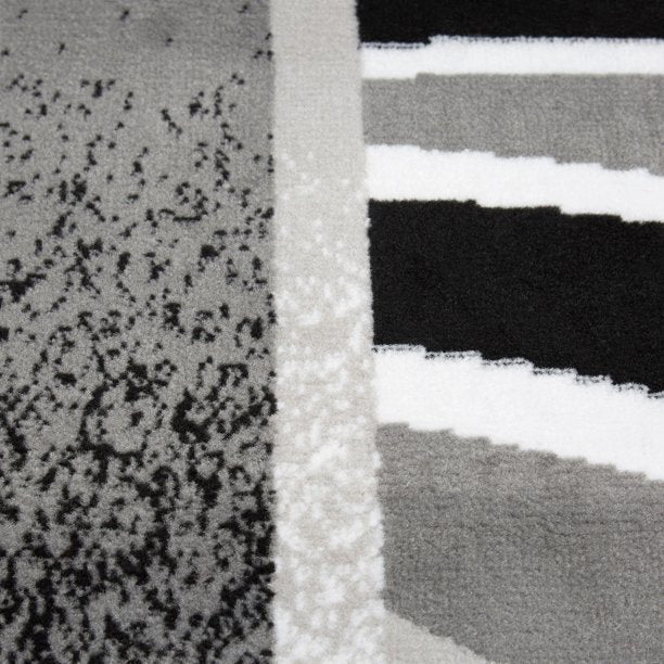 Abstract Border Runner Area Rug Black and Grey - 88 x 62 Inches