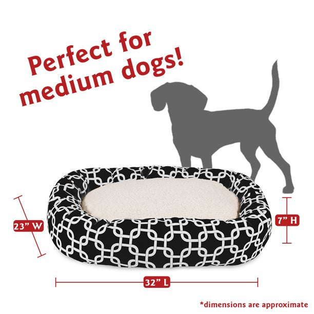 Sherpa Bagel Pet Bed in 32 Inches Medium Black