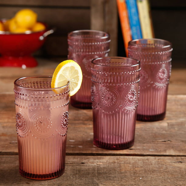 Adeline Emboss Glass Tumblers Plum