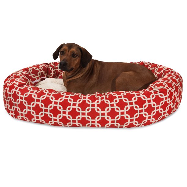 Sherpa Bagel Pet Bed in 52 Inches Red Extra Large