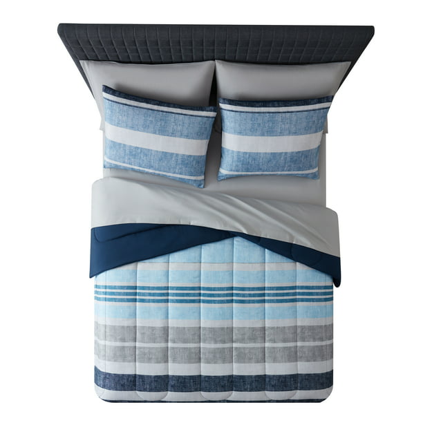 Bed in a Bag Blue Stripe in 8 Pieces Queen Size