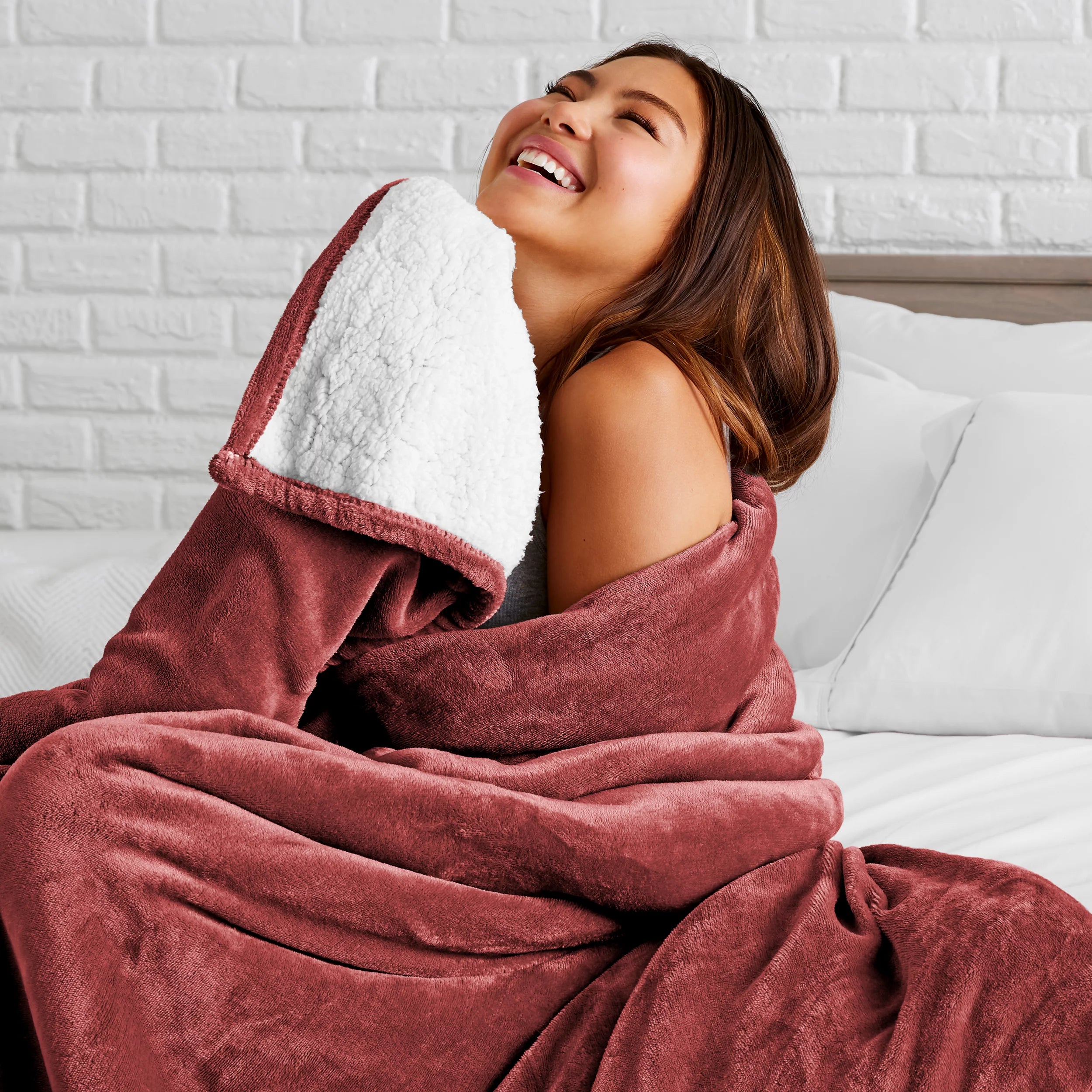 Bare Home Blanket Sherpa Reversible in Rosewood Twin or Twin XL