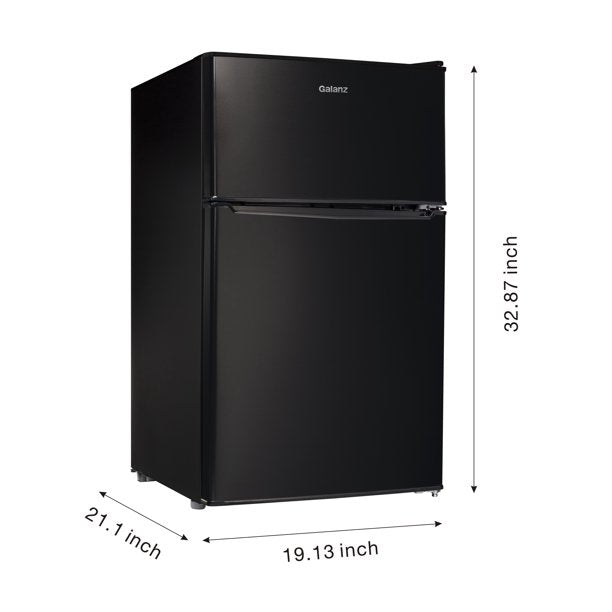 Two-Door Mini Fridge with Freezer 3.1 Cubic Foot Black