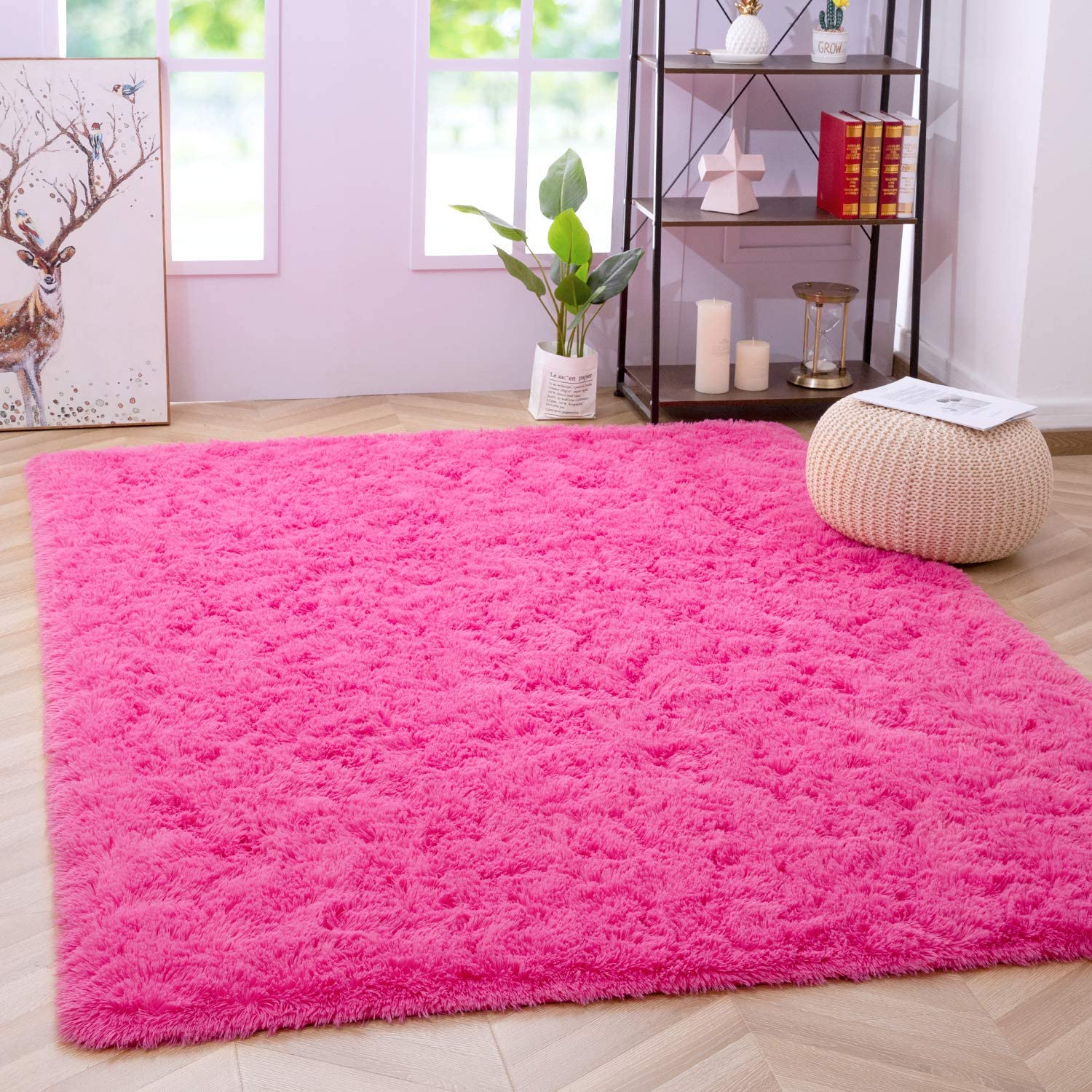 Shag Rug for Bedroom Hot Pink 72x108 Inches