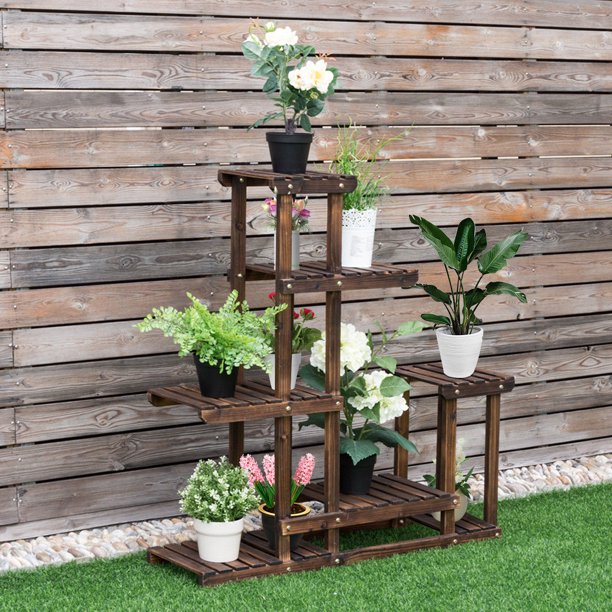 Wooden Storage Stand Plant Flower Display Rack for Garden