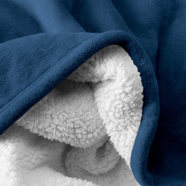 Bare Home Blanket Sherpa Reversible in Dark Blue Twin or Twin XL