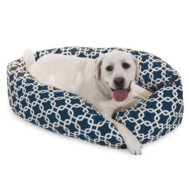 Sherpa Bagel Pet Bed in 40 Inches Large Navy Blue