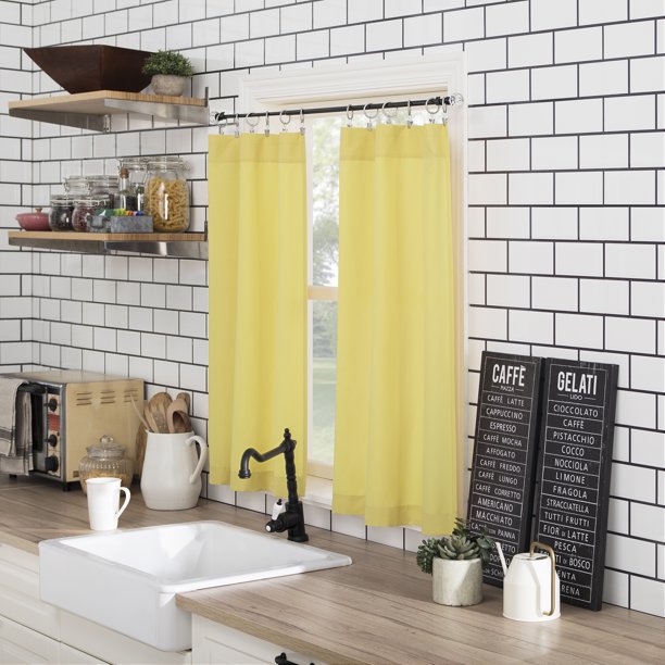 Kitchen Curtain Tier and Valance Set Yellow 54x45 Inch in 3 Pieces