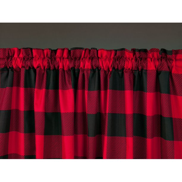 Plaid Light Filtering Curtain Panel 63 Inch Red