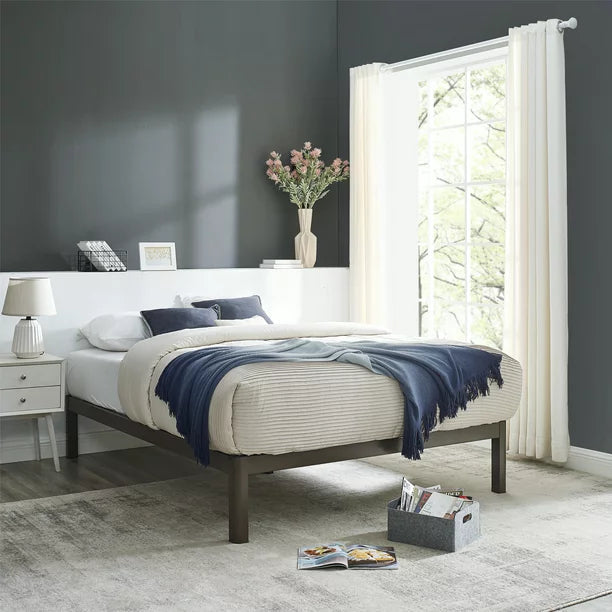 Bed Frame Wood Slat Bronze Metal Platform Queen