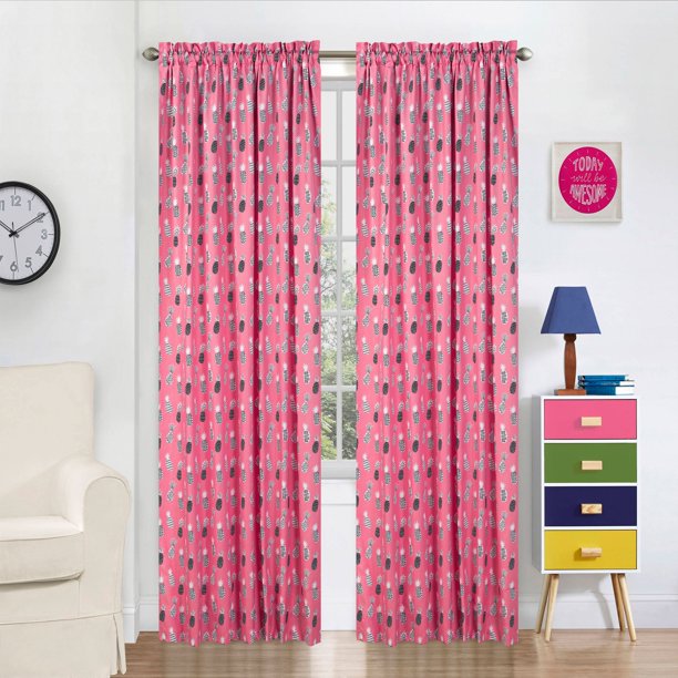 Plaid Light Filtering Curtain Panel 40x84 Inch Pink