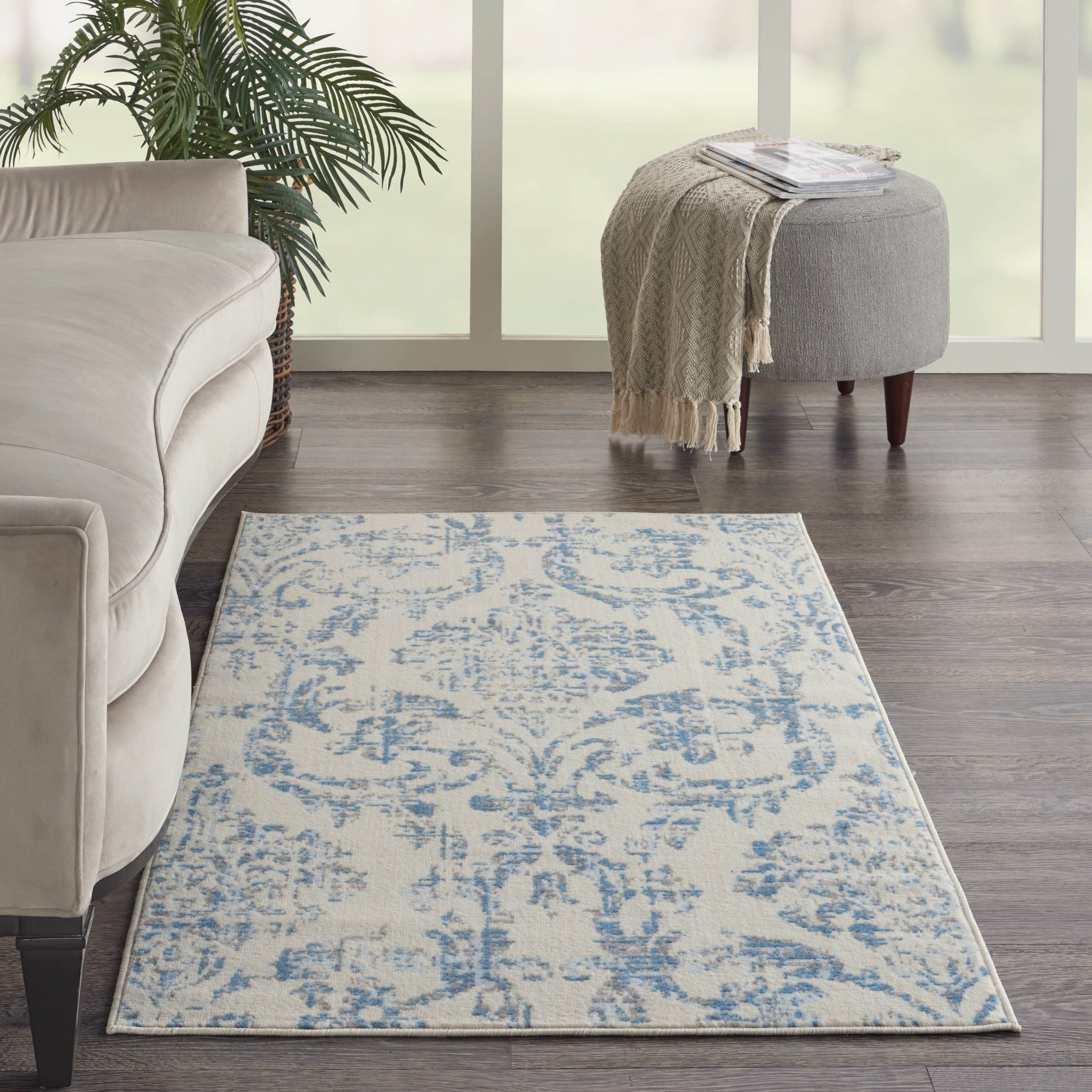 Area Rugs Distressed Damask in Blue 36ft x 5ft