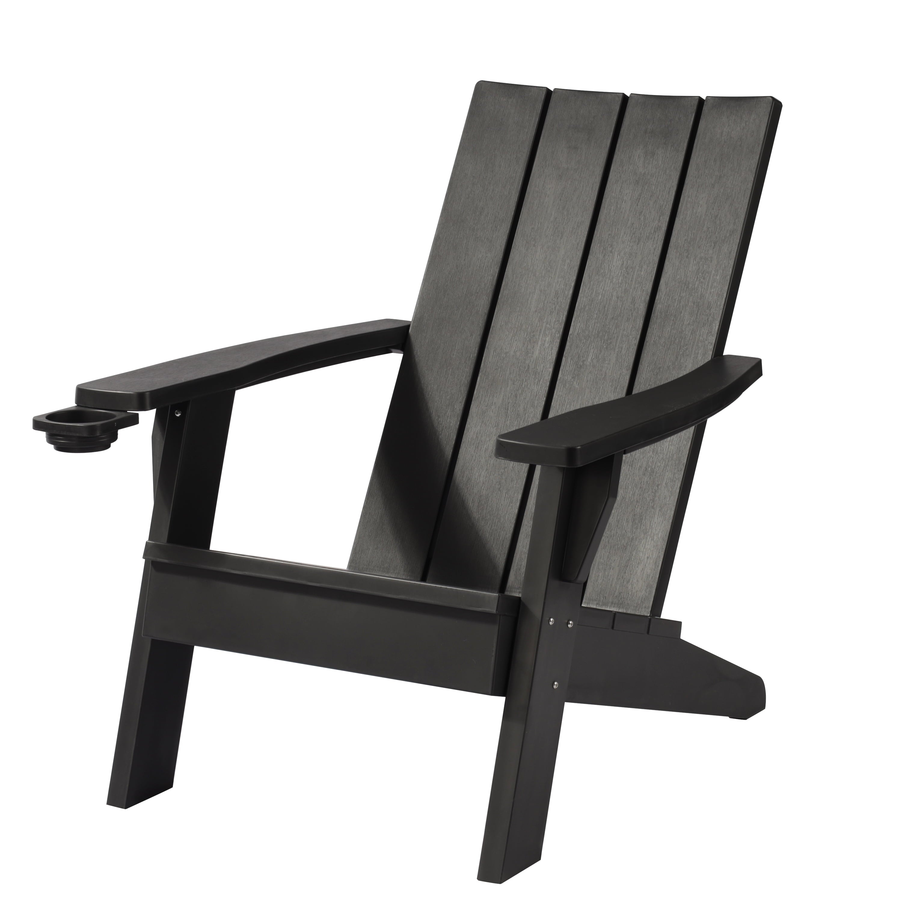 Outdoor Resin Chair with Cup Holder in Black