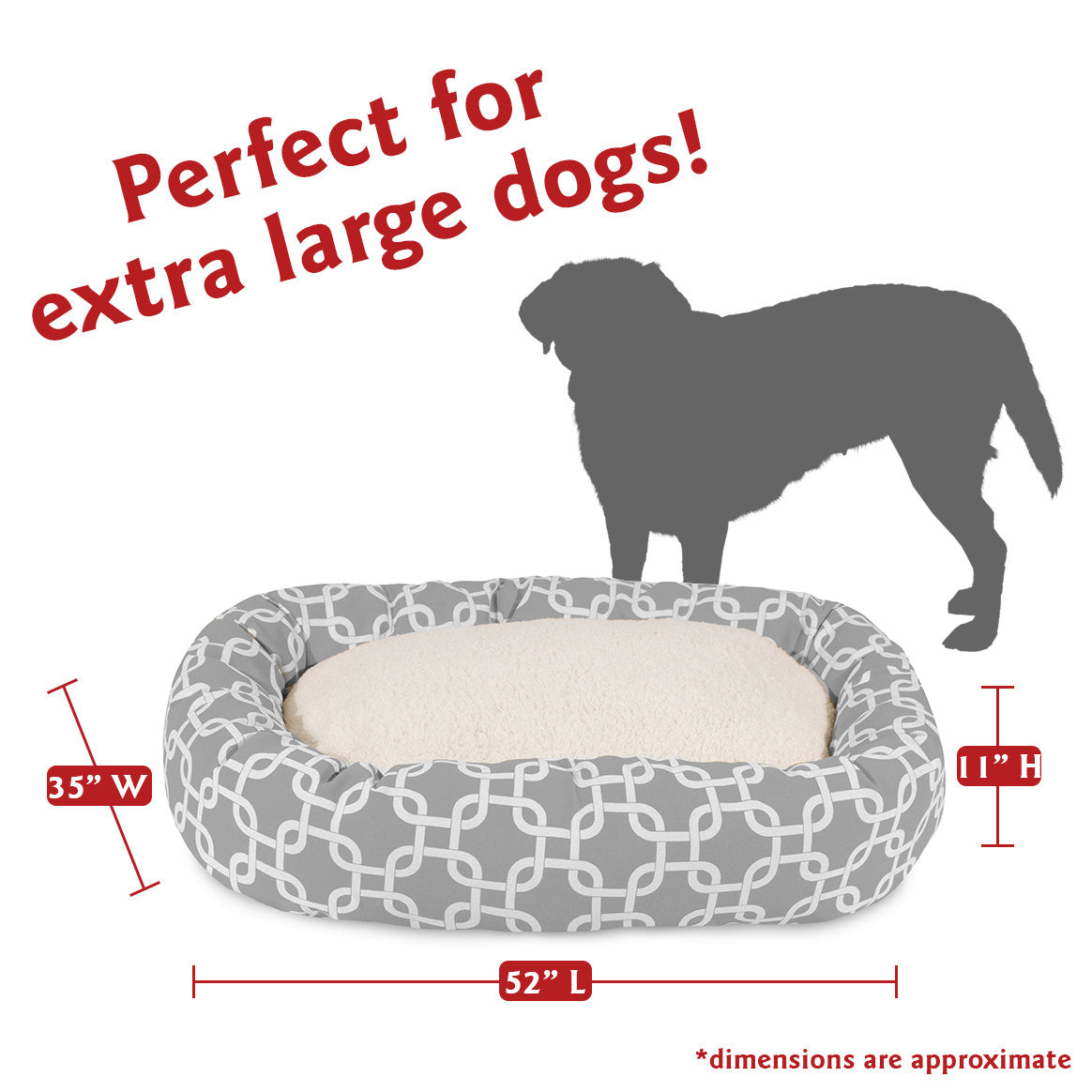 Sherpa Bagel Pet Bed in 52 Inches Grey Extra Large