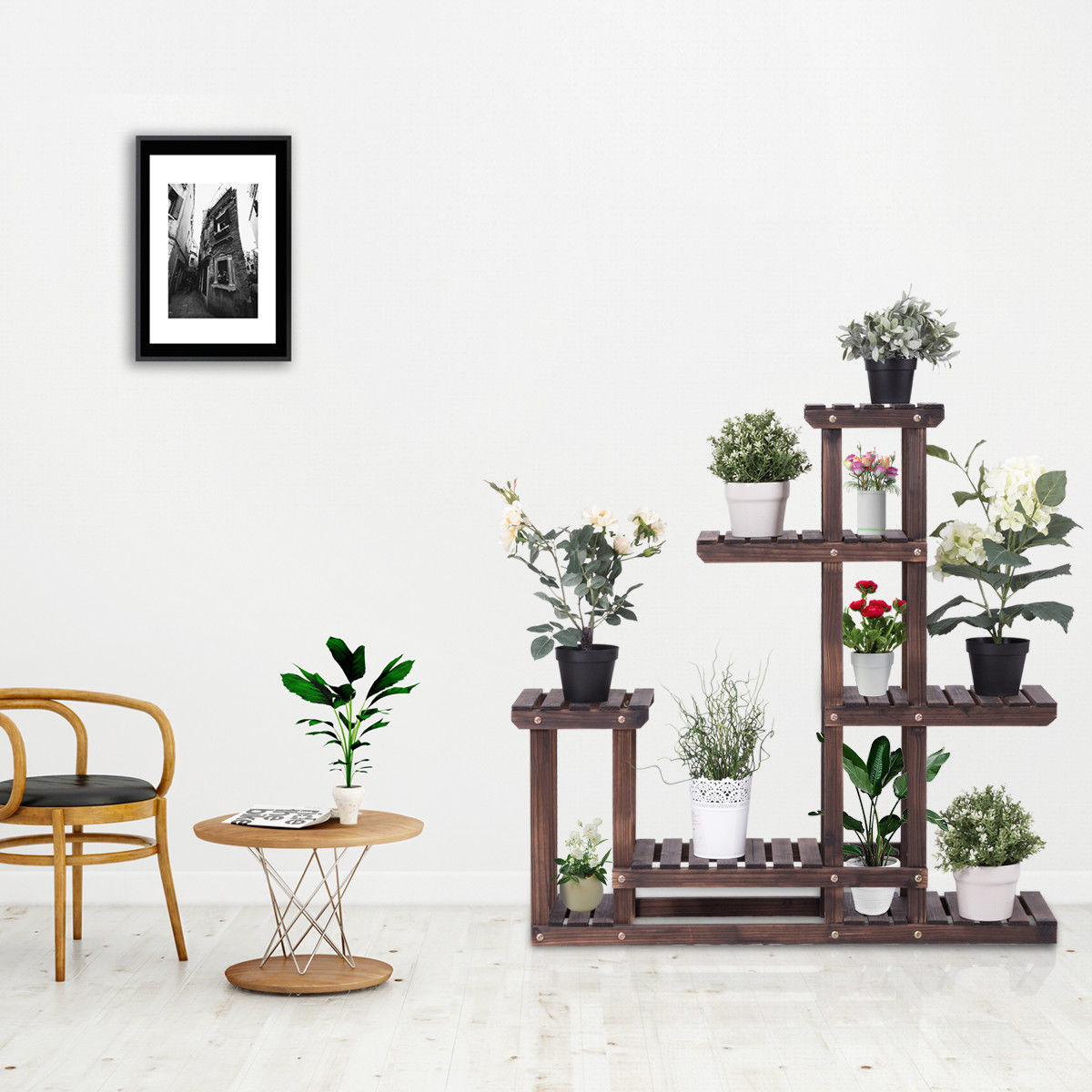 Wooden Storage Stand Plant Flower Display Rack for Garden