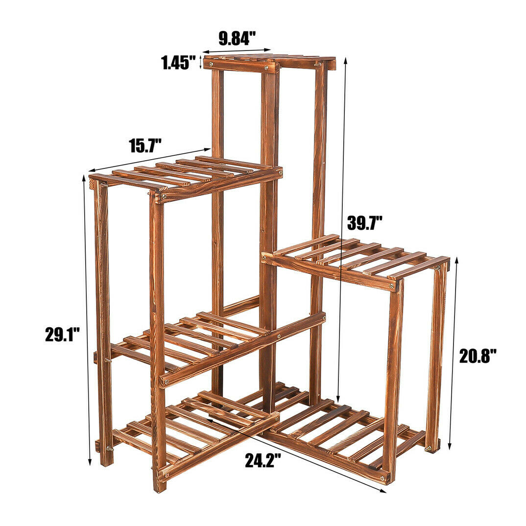 Wooden Plant Stand Shelf 6 Tier in Carbon Wood