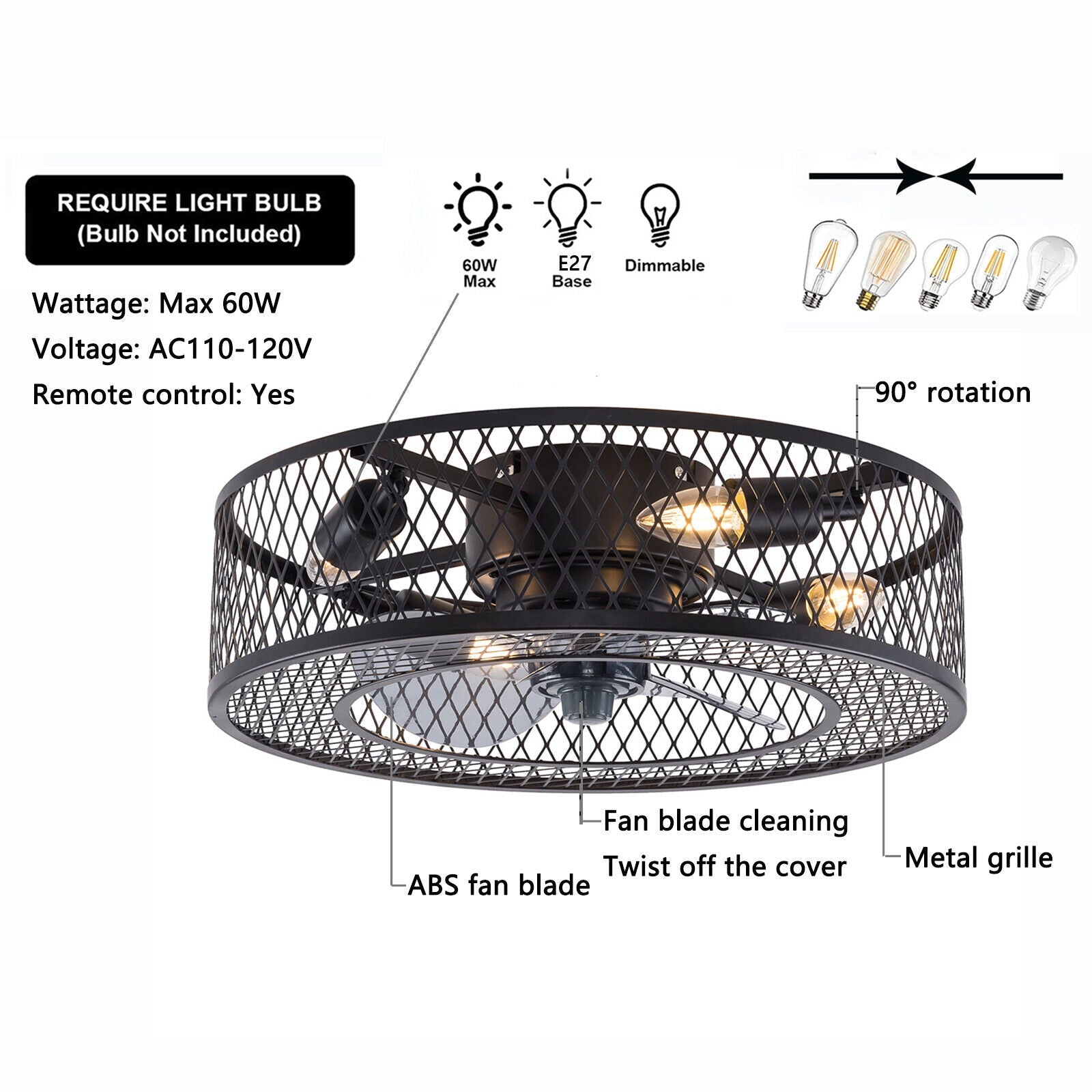 Cage Ceiling Fan Lights with 3 Speed