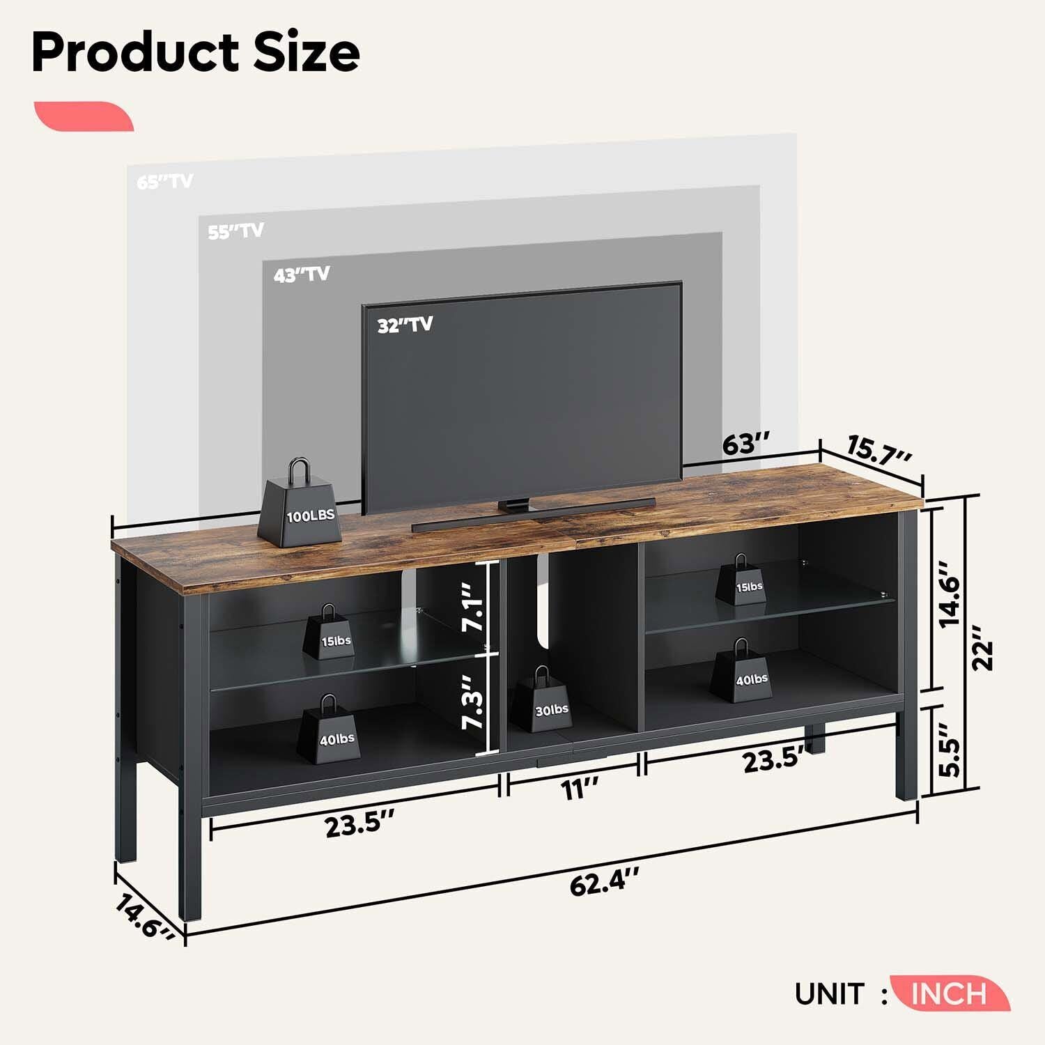 LED TV Stand Entertainment Cabinet 63 Inches