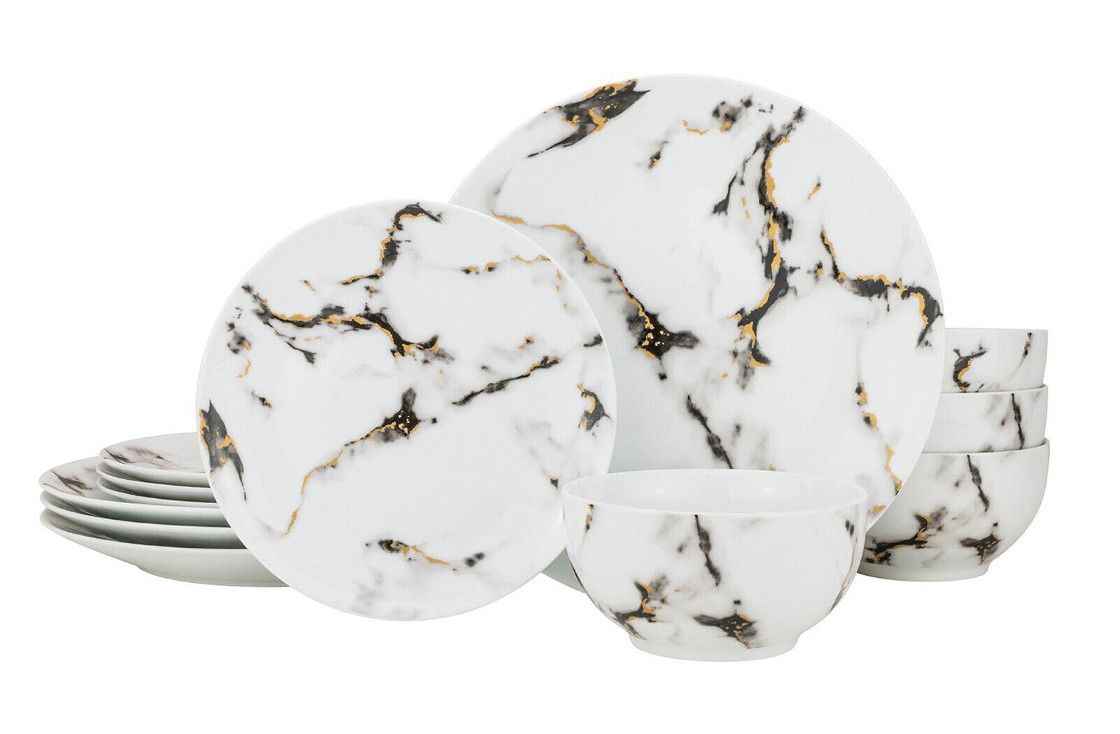 Porcelain Marble Dinner Plates Set 12 Piece