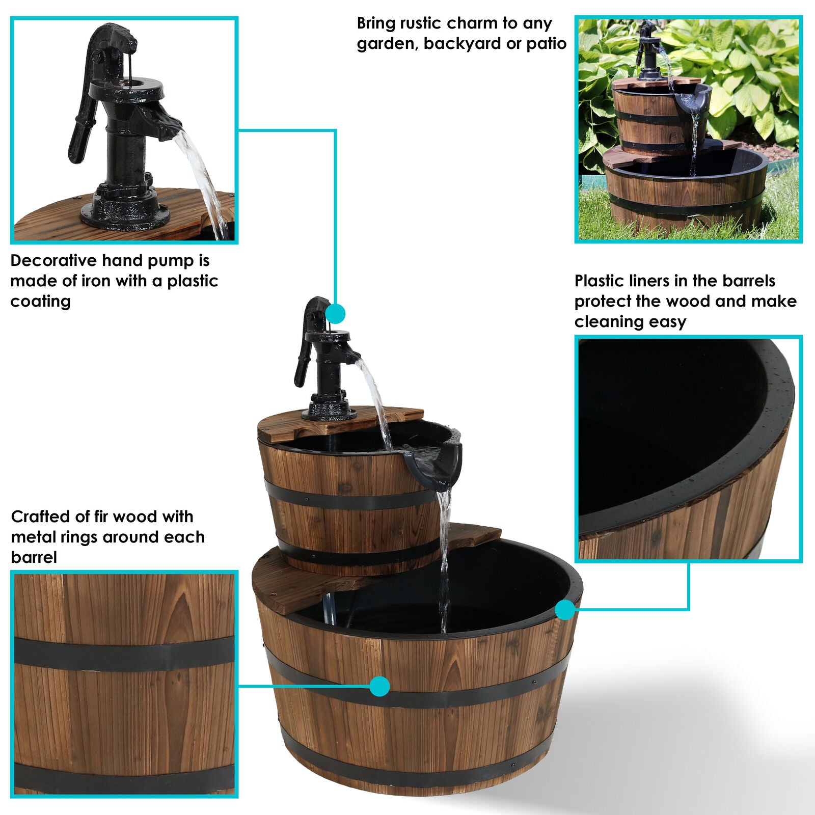 Water Fountain with Hand Pump or Liner in 23 Inches