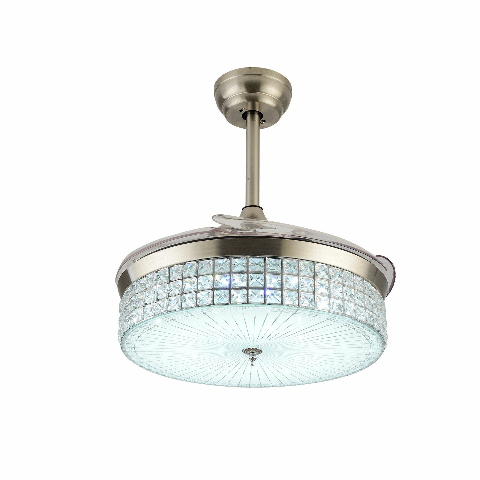 Chandelier LED Ceiling Fan Light Retractable Crystal Lamp with Remote