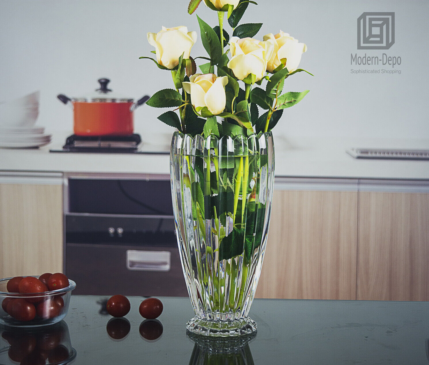 Crystal Glass Vase for Centerpieces in 11 Inches Tall