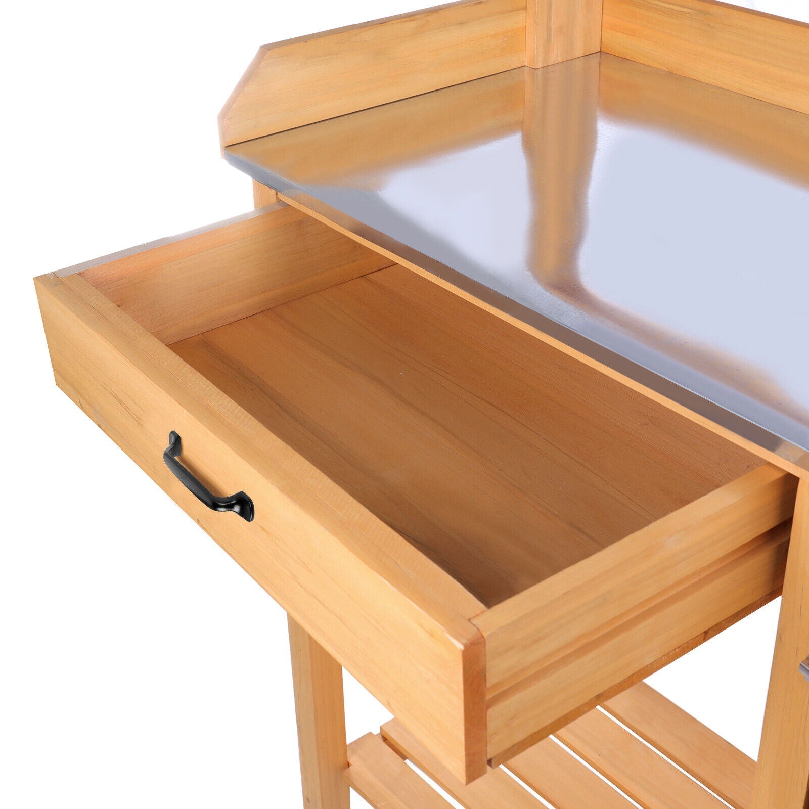 Potting Bench Table with Metal Cabinet Drawer