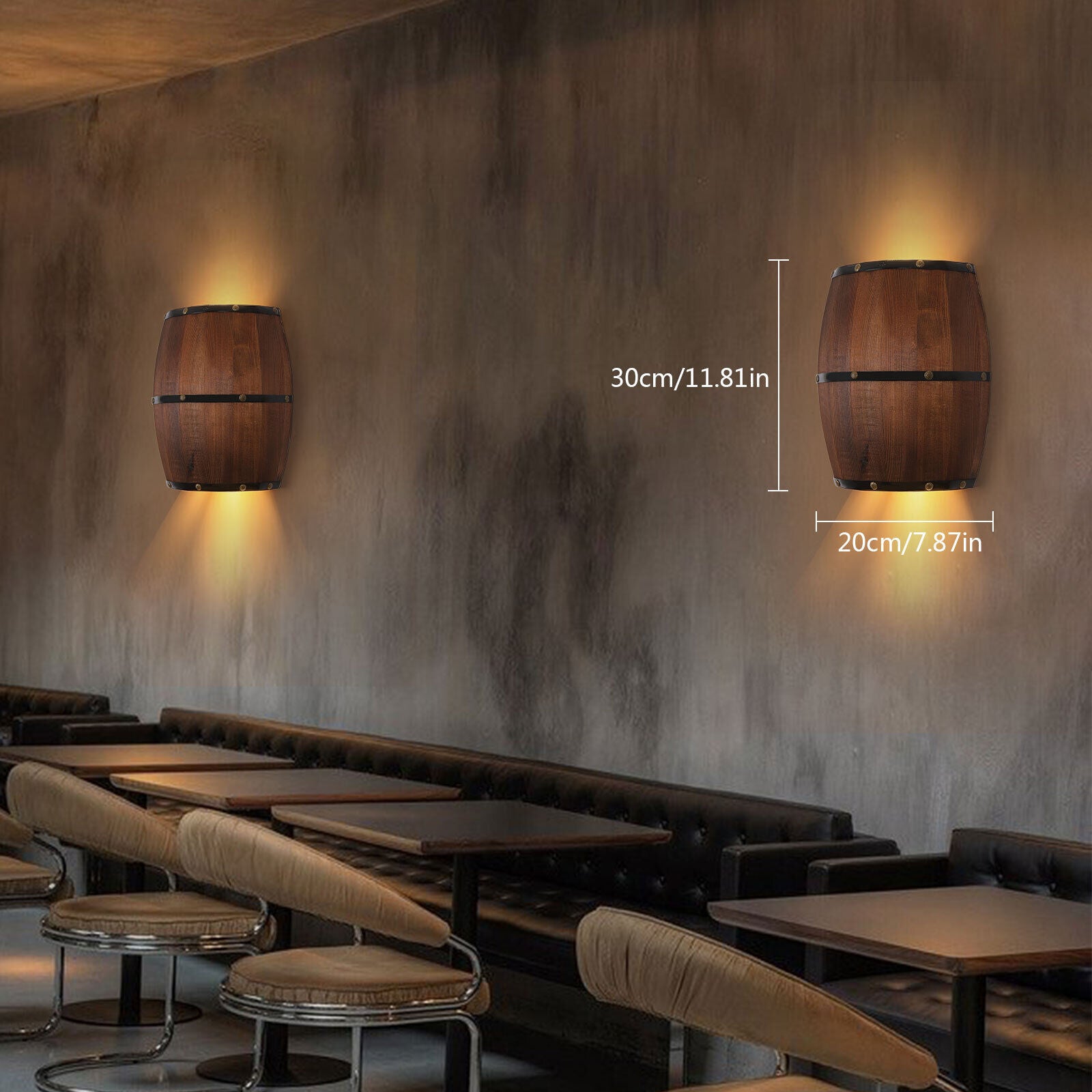 Barrel Wood Wall Light Rustic Classic Lamp Modern Style