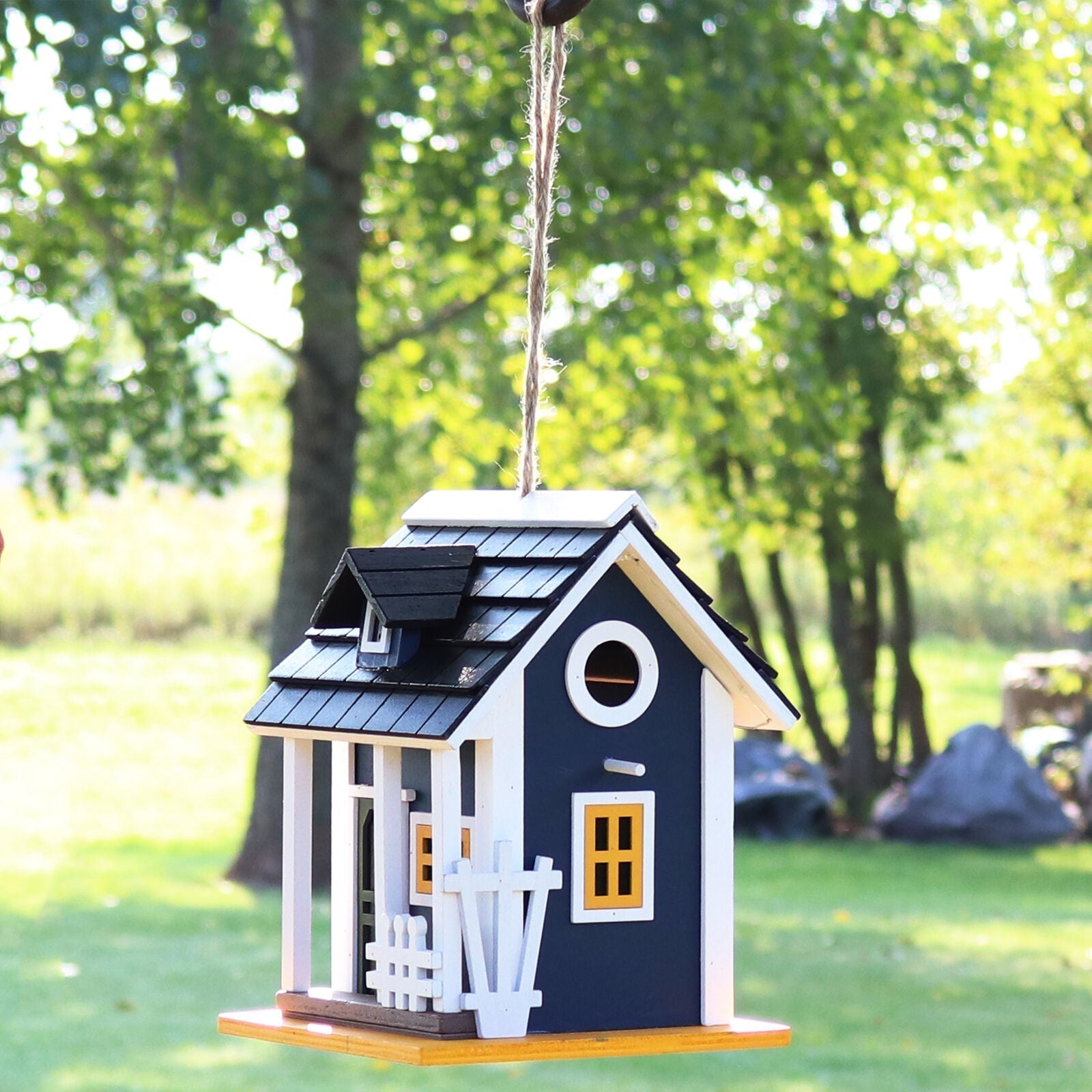 Birdhouse with Solar LED Light in Blue