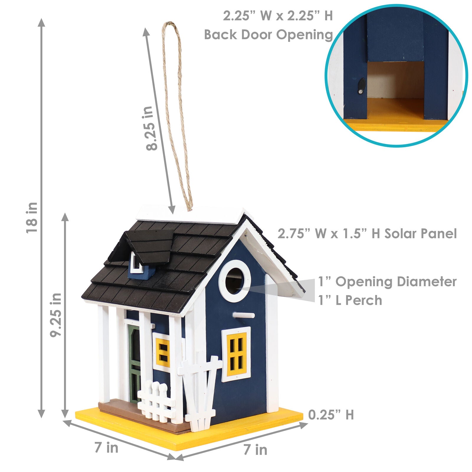Birdhouse with Solar LED Light in Blue