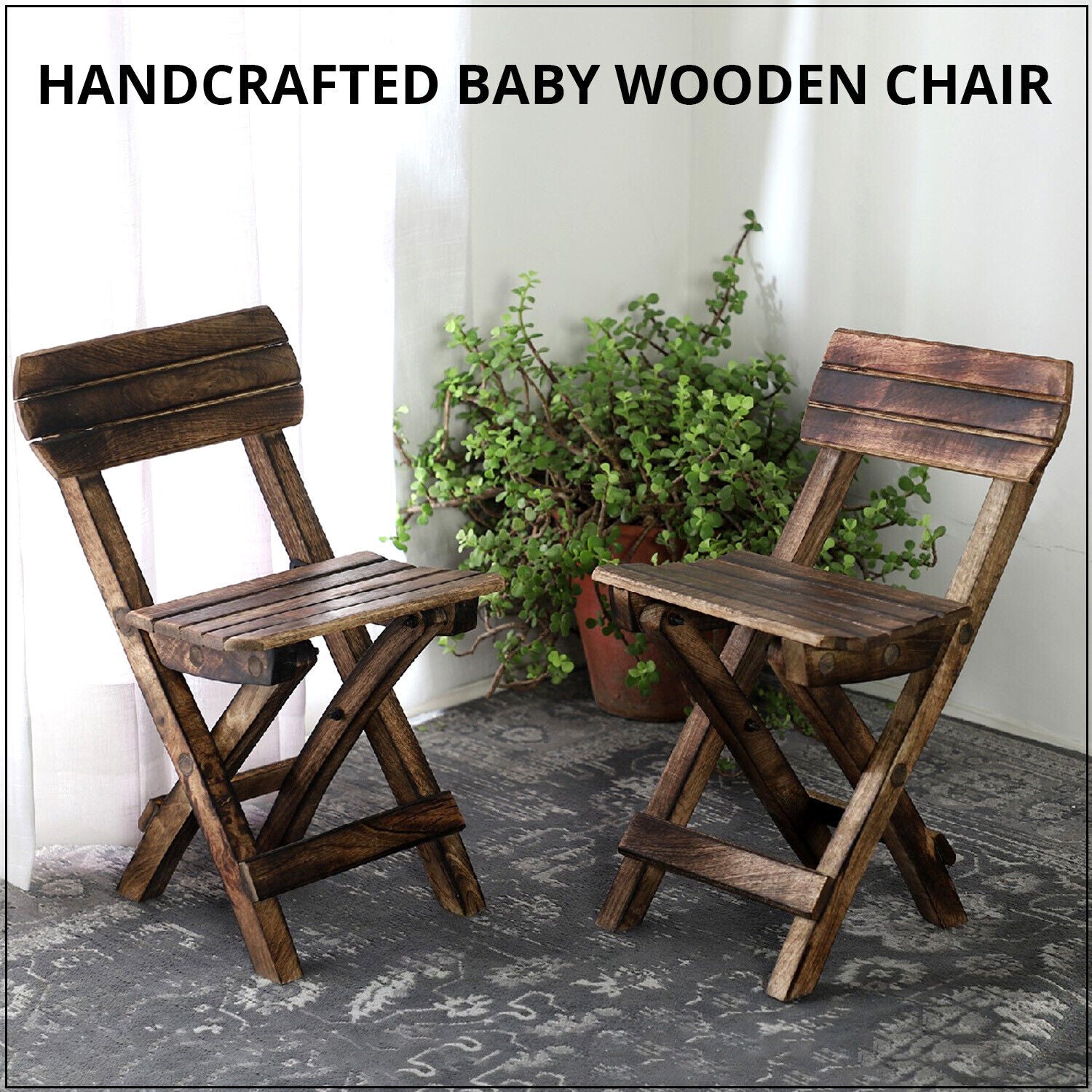 Garden Wooden Chair Handcrafted Foldable Brown Set 2