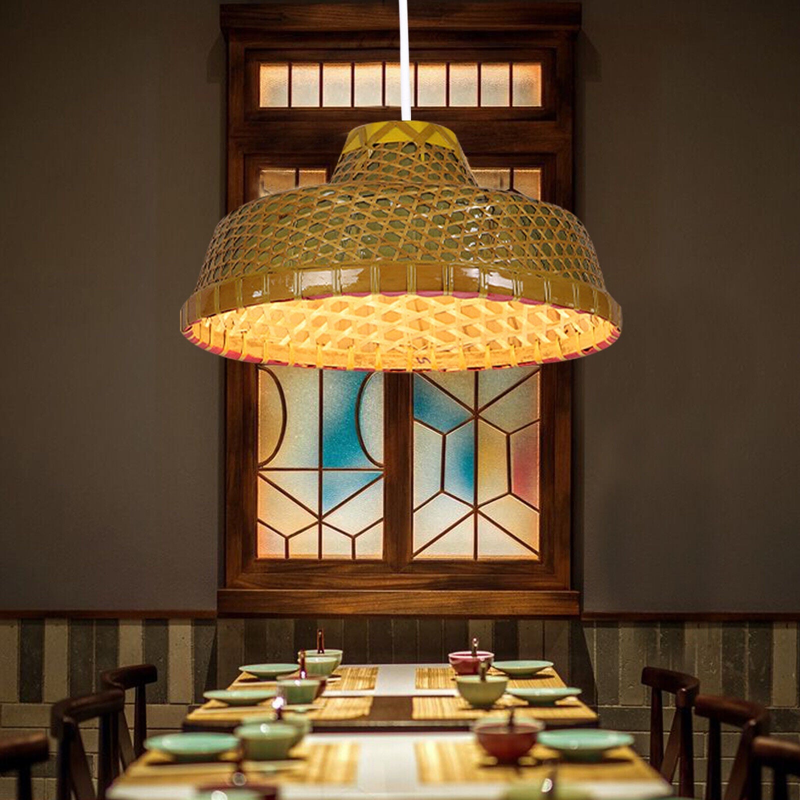 Hat Shape Weaving Wicker Chandelier Bamboo Pendant Lamp