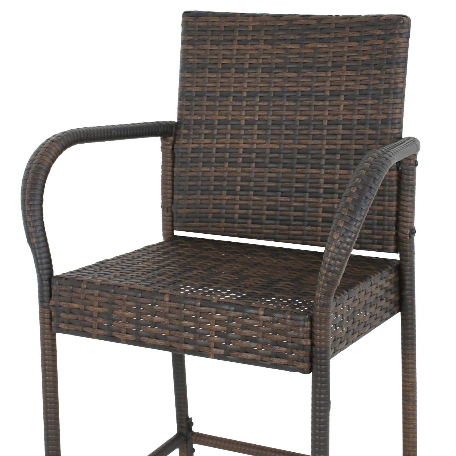 2Pieces Rattan Wicker Bar Stool Outdoor Backyard Patio Furniture Chair with Armrest