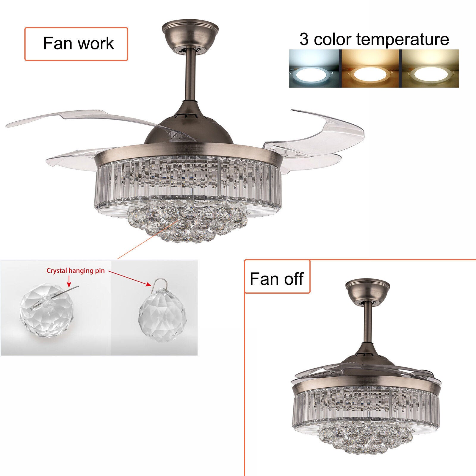 Crystal Ceiling Fan Light LED